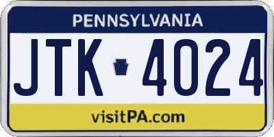 PA license plate JTK4024