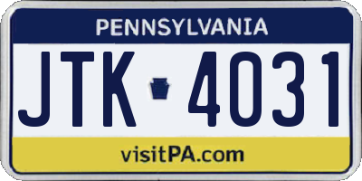 PA license plate JTK4031