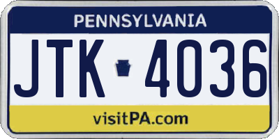 PA license plate JTK4036