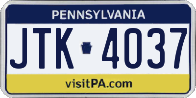 PA license plate JTK4037