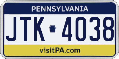 PA license plate JTK4038