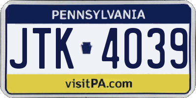 PA license plate JTK4039
