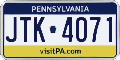 PA license plate JTK4071