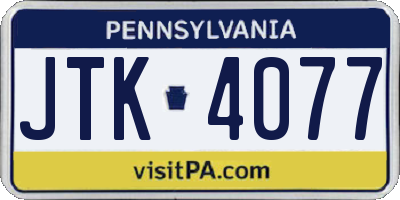 PA license plate JTK4077