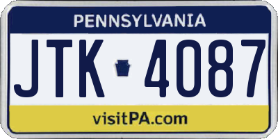 PA license plate JTK4087