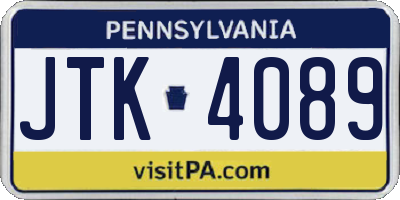 PA license plate JTK4089