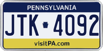 PA license plate JTK4092