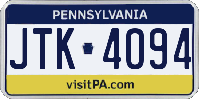PA license plate JTK4094