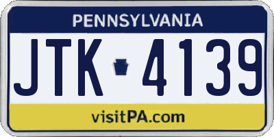 PA license plate JTK4139