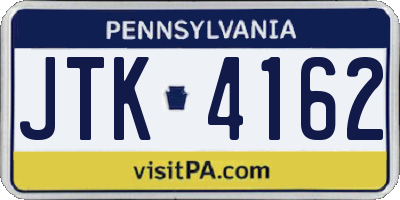 PA license plate JTK4162