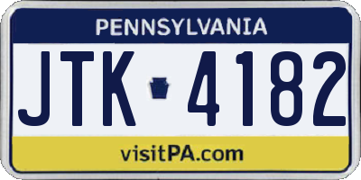 PA license plate JTK4182