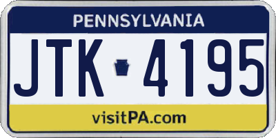 PA license plate JTK4195