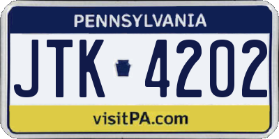 PA license plate JTK4202