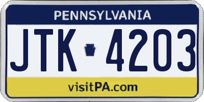 PA license plate JTK4203
