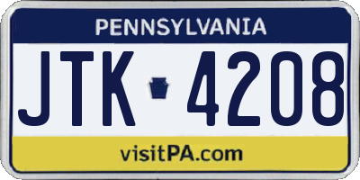 PA license plate JTK4208