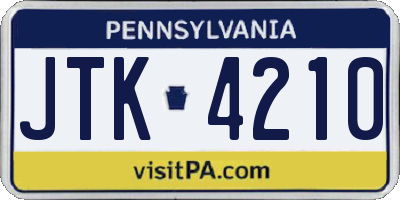 PA license plate JTK4210