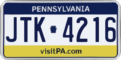 PA license plate JTK4216