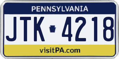 PA license plate JTK4218