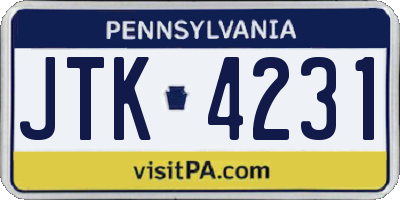 PA license plate JTK4231