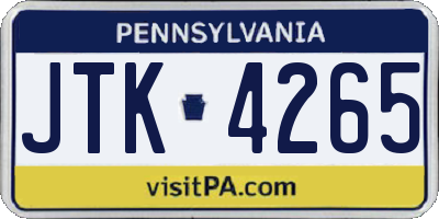 PA license plate JTK4265