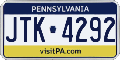 PA license plate JTK4292