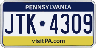 PA license plate JTK4309
