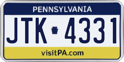PA license plate JTK4331