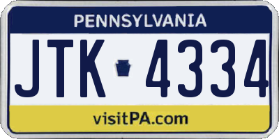 PA license plate JTK4334