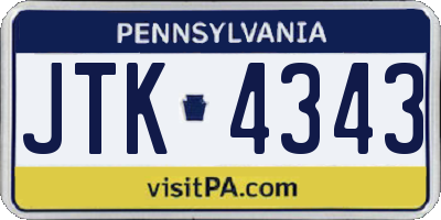 PA license plate JTK4343