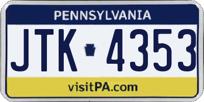 PA license plate JTK4353