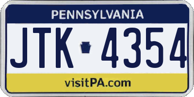 PA license plate JTK4354