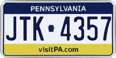 PA license plate JTK4357