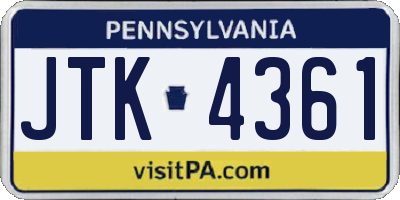PA license plate JTK4361