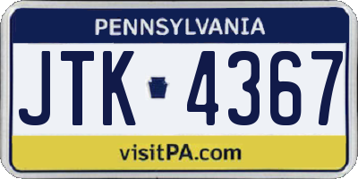 PA license plate JTK4367
