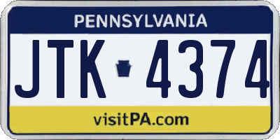 PA license plate JTK4374