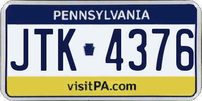 PA license plate JTK4376