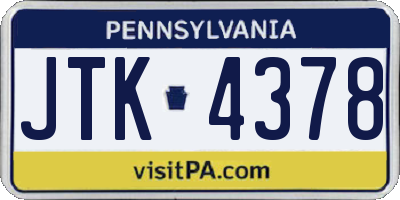 PA license plate JTK4378