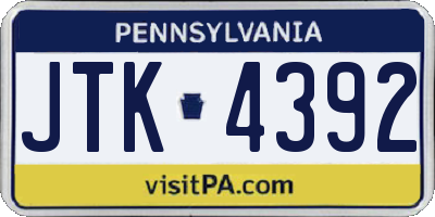 PA license plate JTK4392
