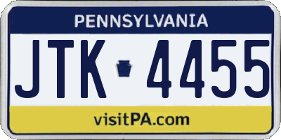 PA license plate JTK4455