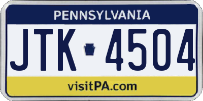 PA license plate JTK4504