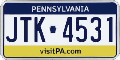 PA license plate JTK4531