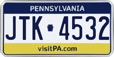 PA license plate JTK4532