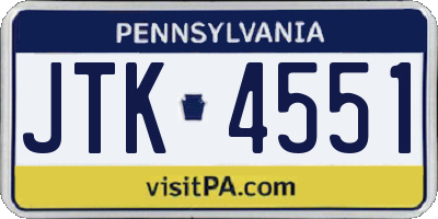 PA license plate JTK4551