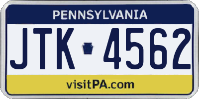 PA license plate JTK4562