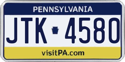 PA license plate JTK4580