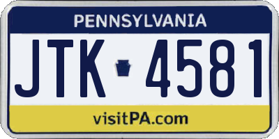 PA license plate JTK4581