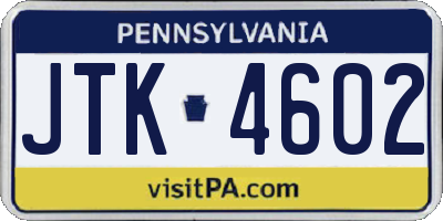 PA license plate JTK4602