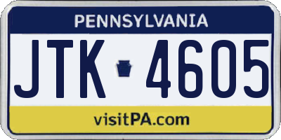 PA license plate JTK4605