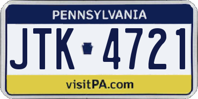 PA license plate JTK4721