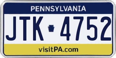 PA license plate JTK4752